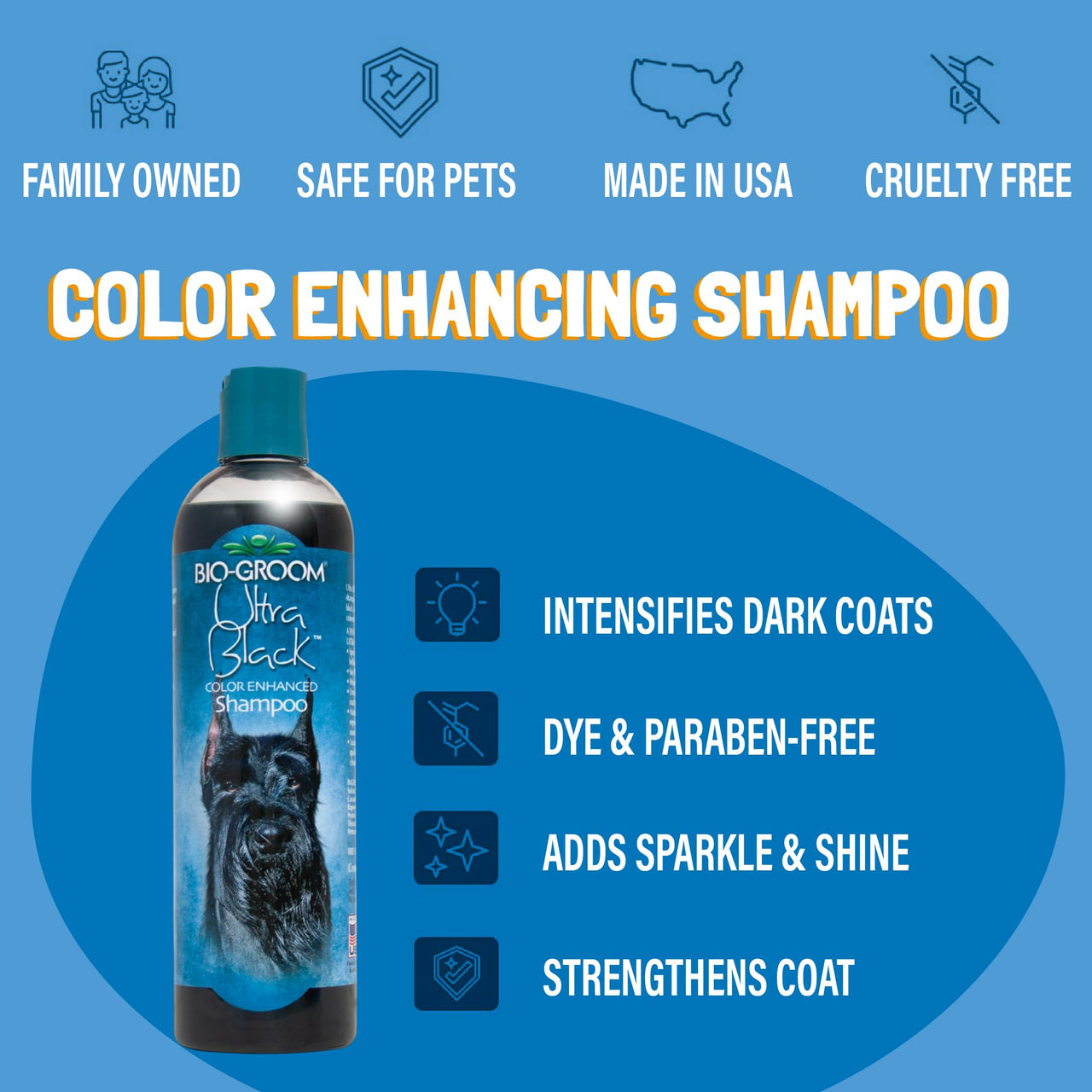 Bio-Groom Ultra-Black Dog Shampoo – Color Enhancing Pet Shampoo, Dog Bathing Supplies, Puppy Wash, Dog Grooming Supplies, Cruelty-Free, Made in USA, Coat Brightener Shampoo – 12 fl oz 1-Pack