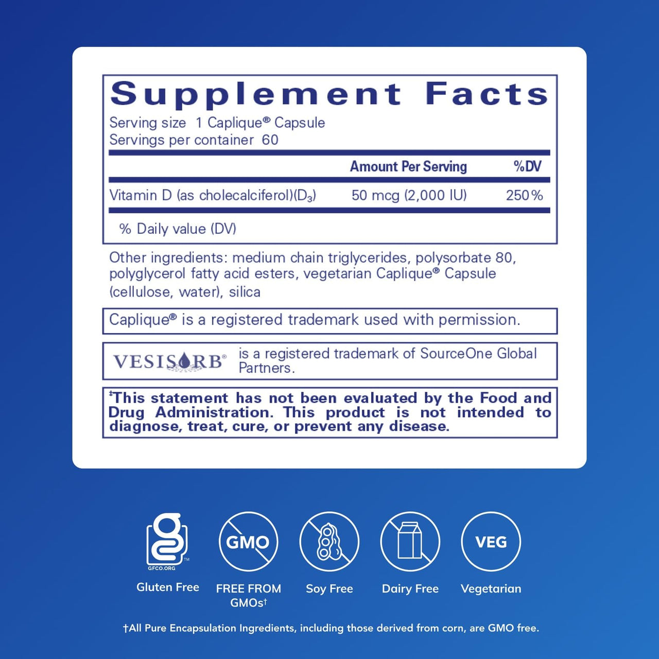Pure Encapsulations Vitamin D3 VESIsorb | Supplement to Support Bones, Heart, Colon, Breast Health, and Enhanced Vitamin D Absorption* | 60 Caplique Capsules