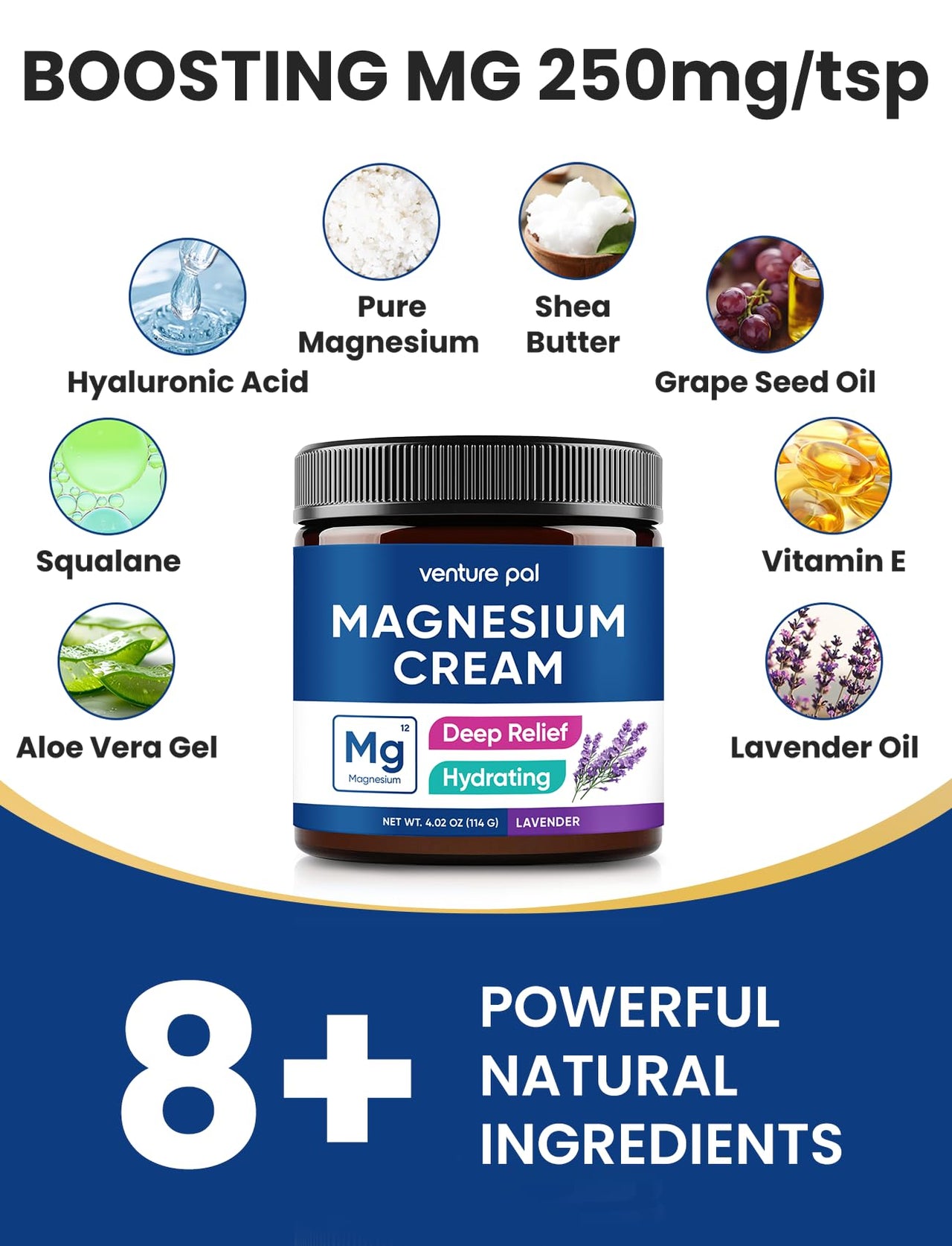 Venture Pal Magnesium Lotion, Topical Magnesium Cream, Leg & Muscle Comfort with Coconut Oil, Shea Butter & Hyaluronic Acid, Suitable for Kids