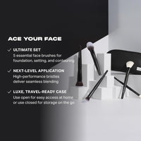 Thumbnail for Morphe Face The Beat Makeup Brushes - 5 Piece Makeup Brush Set with Foundation, Blush, Contour & Blending Brushes - Made with Synthetic Bristles & Includes Makeup Brush Case (5 Count)