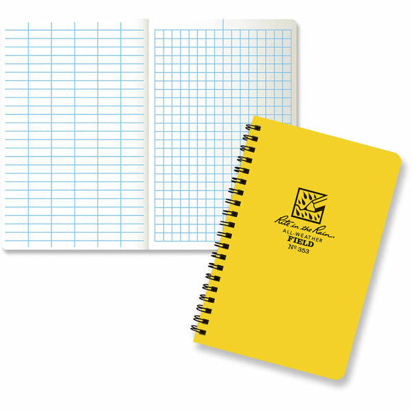 Rite in the Rain All-Weather Side-Spiral Notebook, 4 5/8" x 7", Yellow Cover, Field Pattern(No. 353N)