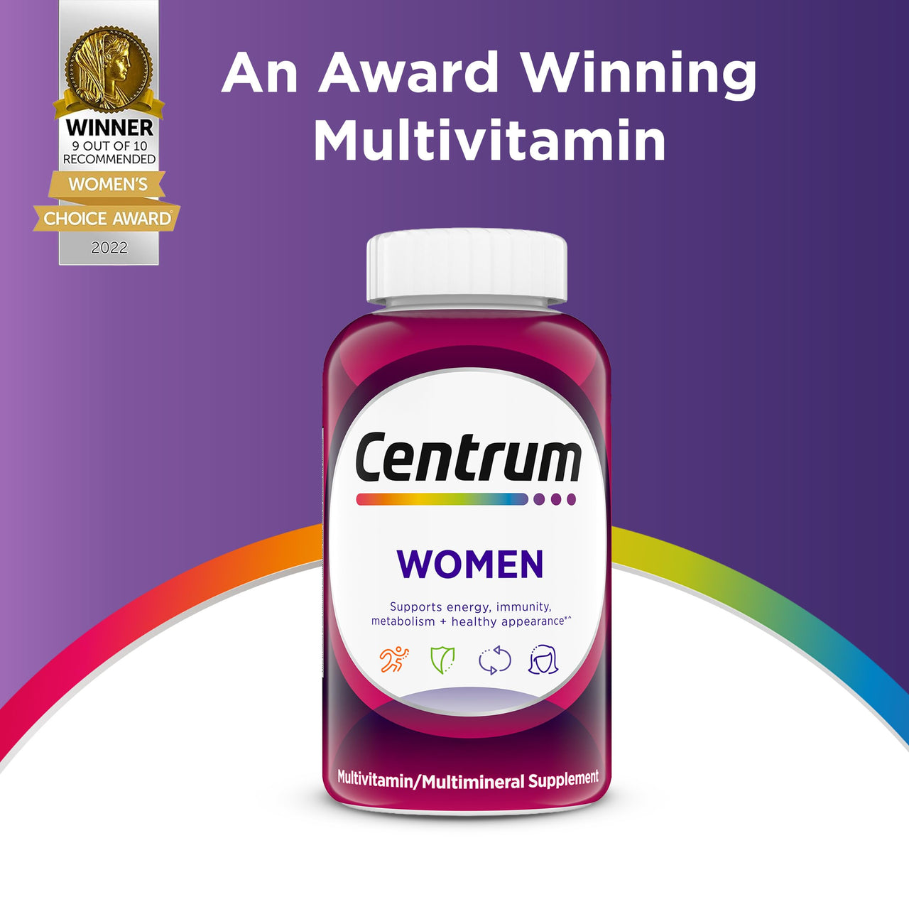 Centrum Multivitamin Tablet for Women, Multivitamin/Multimineral Supplement with Iron, Vitamin D3, B Vitamins and Antioxidant Vitamins C and E, Gluten Free, Non-GMO Ingredients - 200 Count