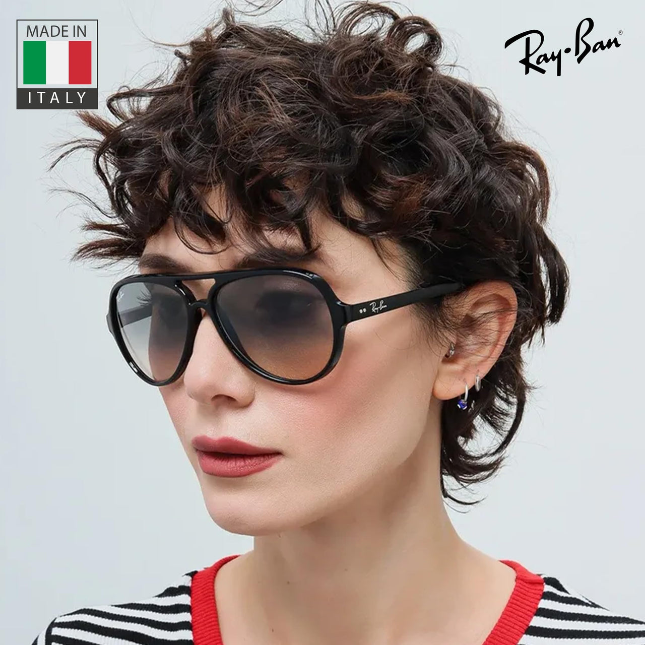 Ray-Ban RB4125 CATS 5000 CLASSIC Pilot Shaped Non-Polarized Sunglasses for Men – Includes Official RAYBAN Eyewear Kit – Ideal Formal & Casual Wear Sunglasses – Light Grey Gradient Lens