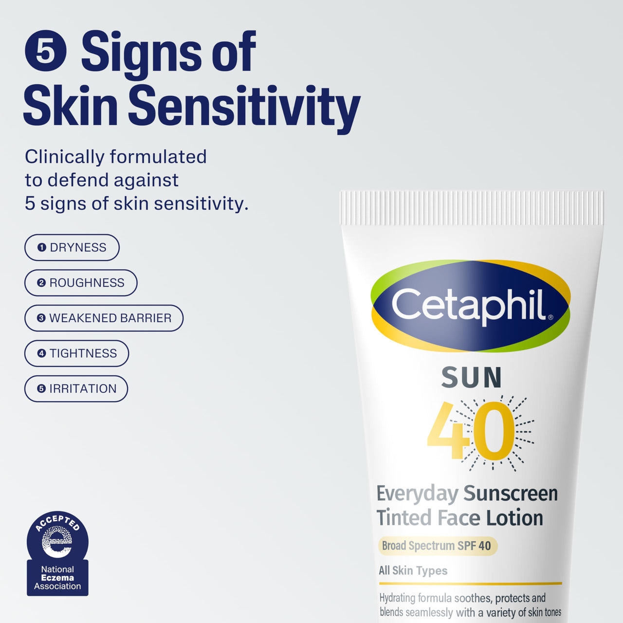 CETAPHIL Everyday Sunscreen Tinted Lotion for Face, 1.7 fl oz, 100% Mineral Sunscreen: Titanium Dioxide & Zinc Oxide, SPF 40, For Sensitive Skin