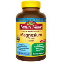 Thumbnail for Nature Made Magnesium Citrate 250 mg per serving, Magnesium Supplements for Men and Women, Support for Muscle, Nerve, Bone and Heart, 120 Softgels, 60 Day Supply
