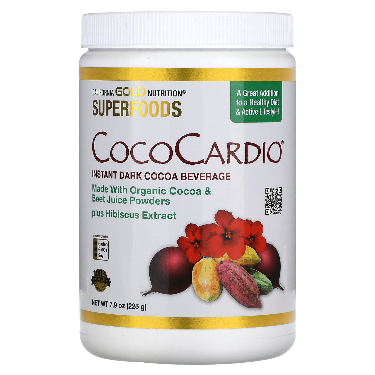 CocoCardio, Certified Organic Instant Dark Cocoa Beverage with Beet Juice & Hibiscus, 7.93 oz (225 g), California Gold Nutrition