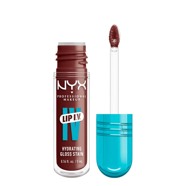 NYX PROFESSIONAL MAKEUP Lip IV Hydrating Glossy Lip Stain, Long-Lasting, Tinted, Vegan Formula with 12 HR Hydration - Mocha Me Wet (Brown)