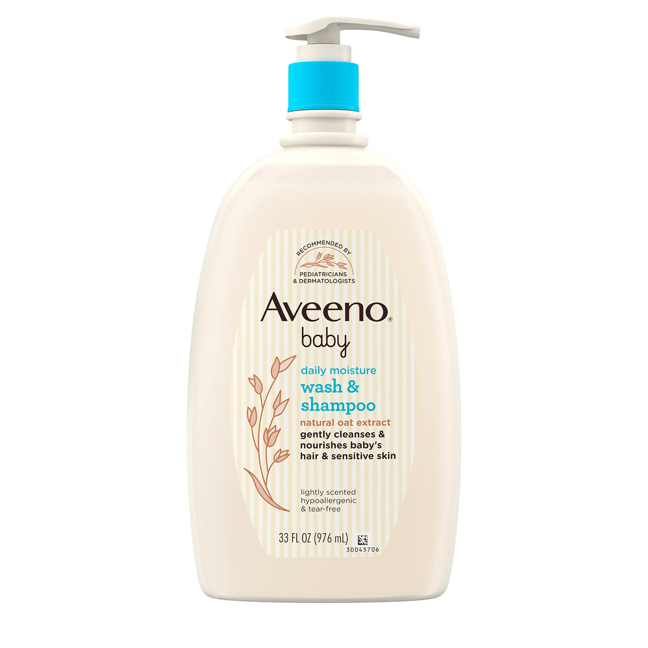 Aveeno Baby Daily Moisture Body Wash & Shampoo with Natural Oat Extract, Hypoallergenic, Tear-Free, Paraben-Free, pH-Balanced Formula For Sensitive Hair & Skin, 33 fl oz