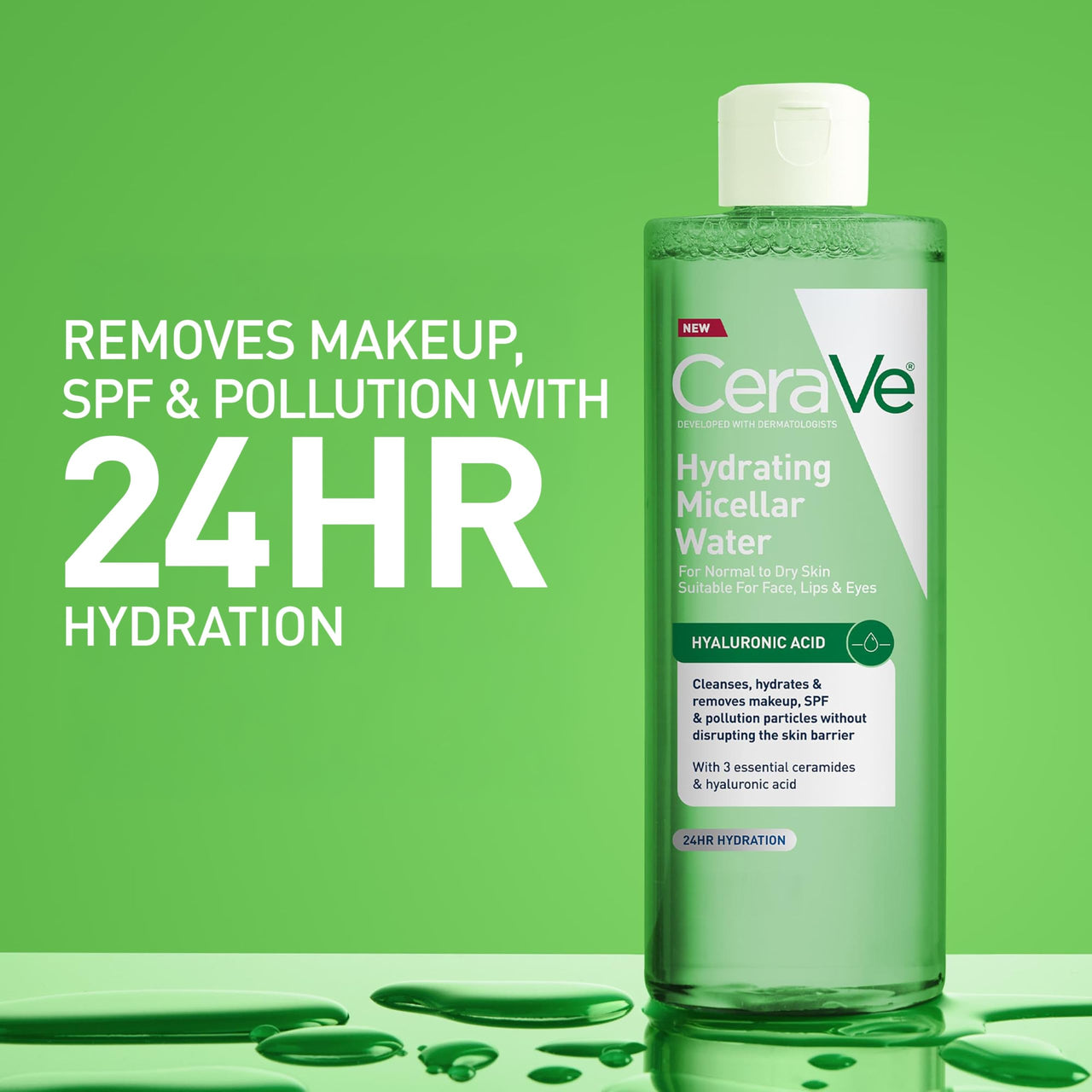CeraVe Hydrating Micellar Water, Facial Cleanser & Makeup Remover with Hyaluronic Acid & Ceramides, 24h Hydration, Barrier Strengthening, Alcohol-Free, Fragrance-Free, Safe for Sensitive Skin, 13oz