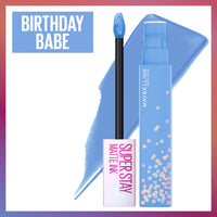 Thumbnail for MAYBELLINE New York Super Stay Matte Ink Liquid Lipstick, Transfer-Proof, Long-Lasting, Limited-Edition Birthday-Cake-Scented Shades, Birthday Babe, 0.17 fl oz