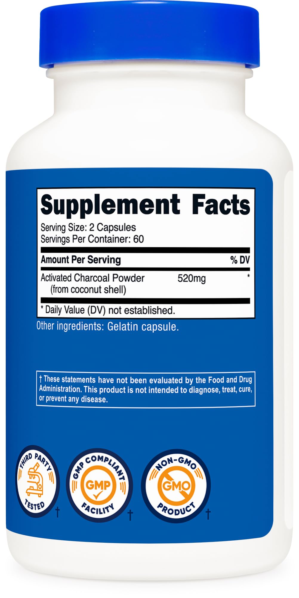Nutricost Activated Charcoal 520mg, 120 Capsules - Premium Powder, Non-GMO & Gluten Free