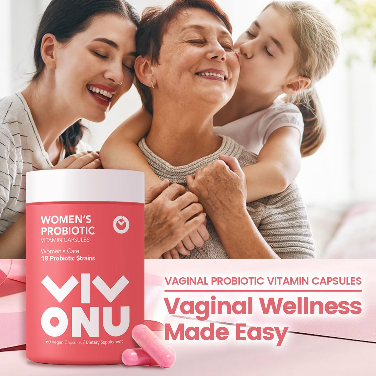 VivoNu Women's Probiotic,Prebiotics & Lactobacillus Probiotic Blend,60 Billion CFUs,18 Strains,Help Women's Health,Boost Immune,Digestive,Gut,Promote Healthy Vaginal Odor & Vaginal Flora