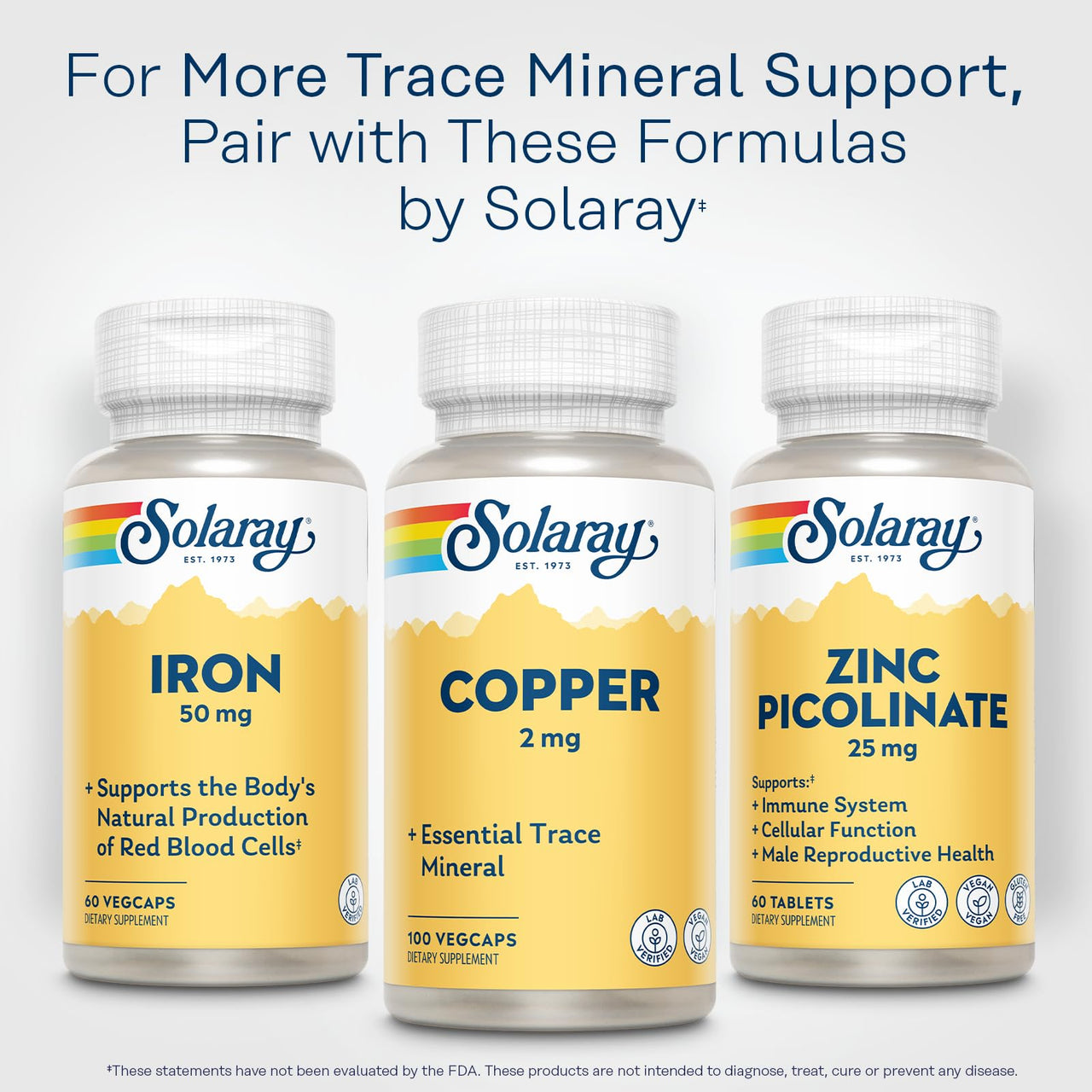 SOLARAY Copper Supplements - with Copper Bisglycinate 2mg - Trace Minerals Supplement - Essential Trace Mineral Balance and Wellness Support - Vegan, Lab Verified, 60-Day Guarantee - 100 Servings