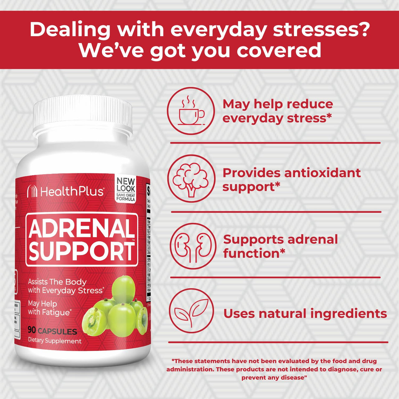 Health Plus Adrenal Cleanse Ashwagandha Capsules for Adrenal Function and Antioxidant Support and Stress Relief, 90 Capsules