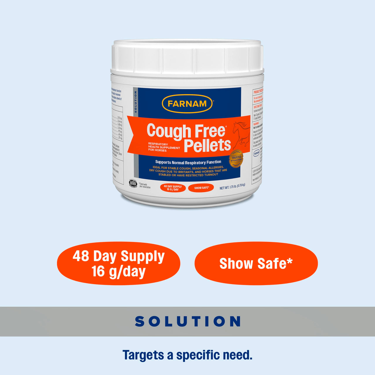 Farnam Cough Free Horse Supplement Pellets, Respiratory Support for Seasonal Allergies, Stable Cough, Lung Support Supplement, Show Safe, Herbal Formula, 2.5 lbs, 70-Day Supply