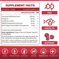 Thumbnail for ZEBORA CoQ10-200mg-Softgels with PQQ, BioPerine & Omega-3, 120 Servings Coenzyme Q10(Ubiquinone) Supplement for High-Absorption, Powerful-Antioxidant, Support Heart & Energy-Production