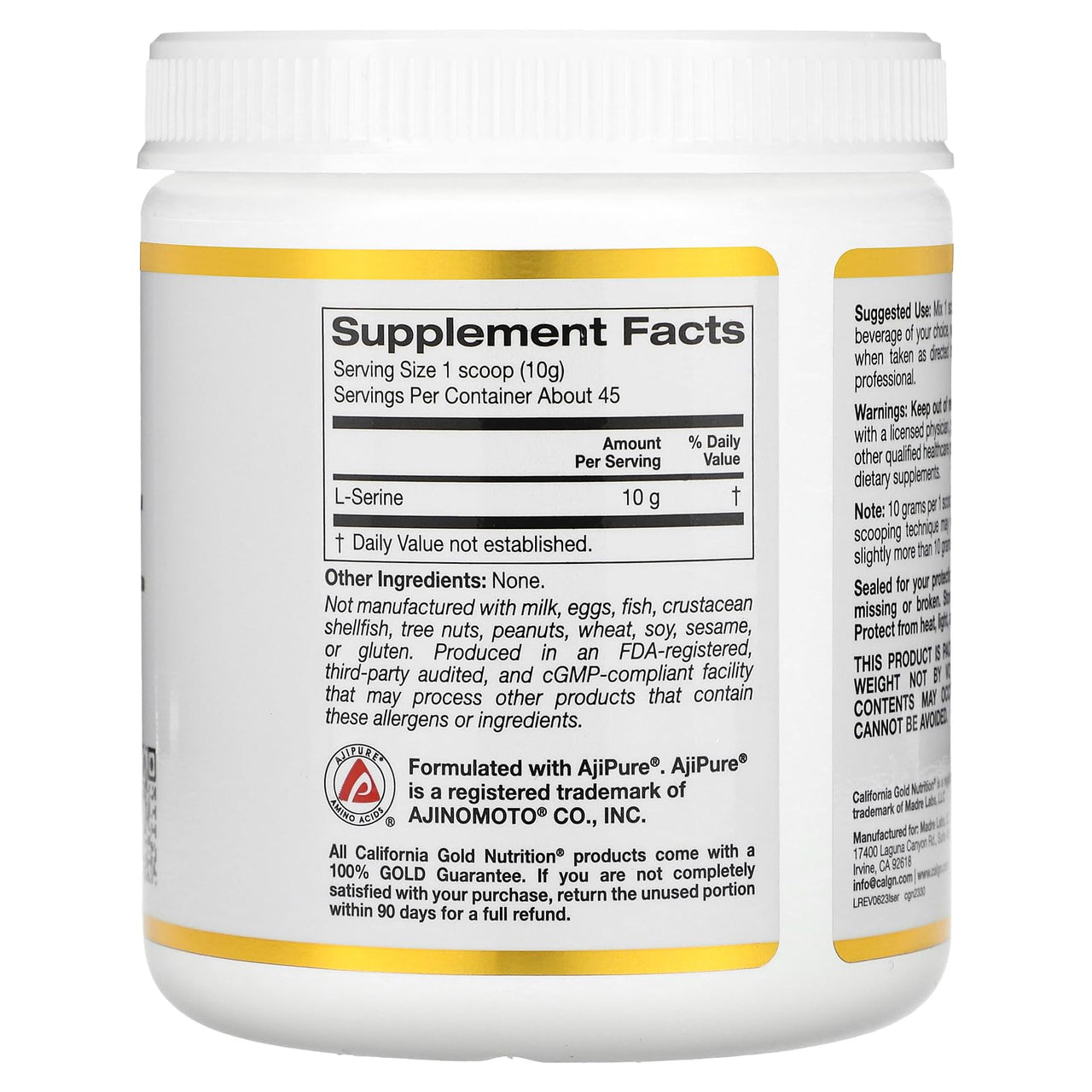 California Gold Nutrition L-Serine Powder, AjiPure Amino Acid, Unflavored Powder, 1 lb (454 g)