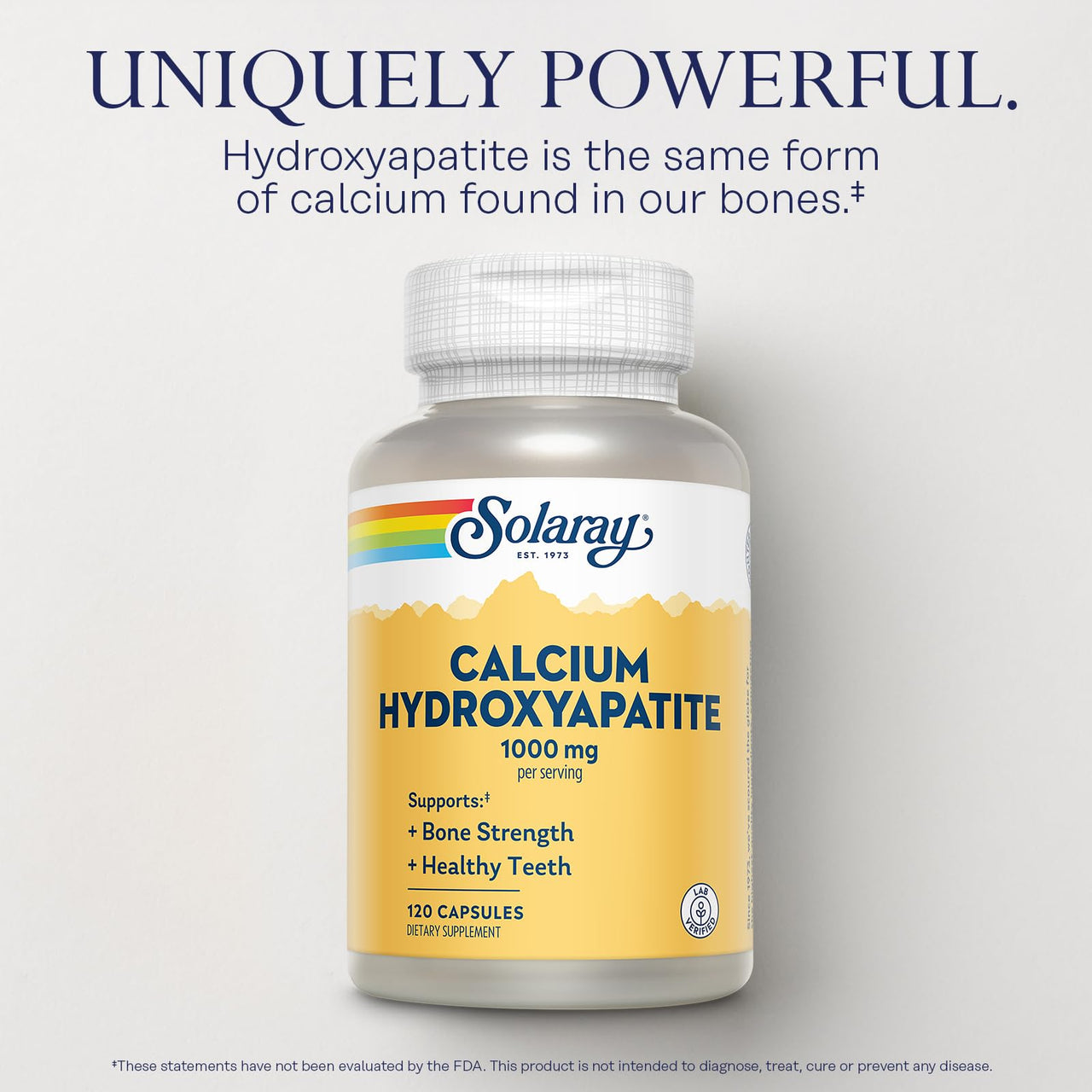 Solaray Calcium Hydroxyapatite 1000mg - Calcium Supplements for Women & Men, Hydroxyapatite Powder Capsules, Healthy Teeth and Bone Support - 120 Capsules