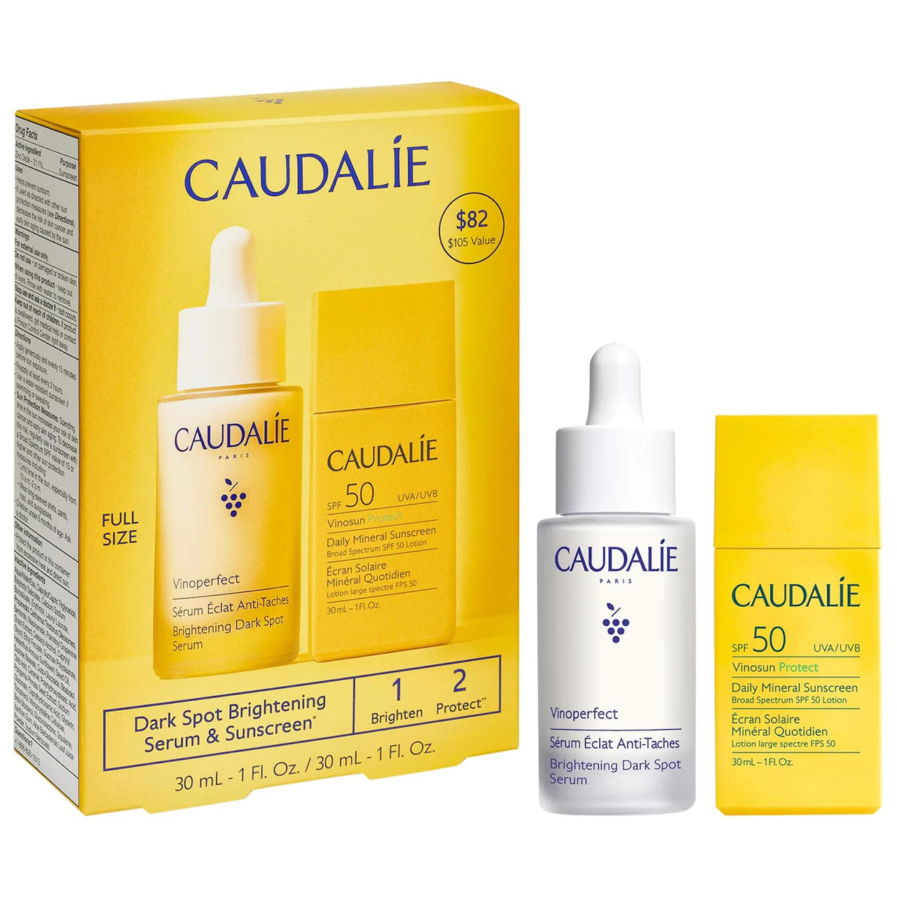 Caudalie Skin Care Set, Vinoperfect Dark Spot Brightening Serum Full Size + FREE Mini Vinosun Sunscreen SPF 50