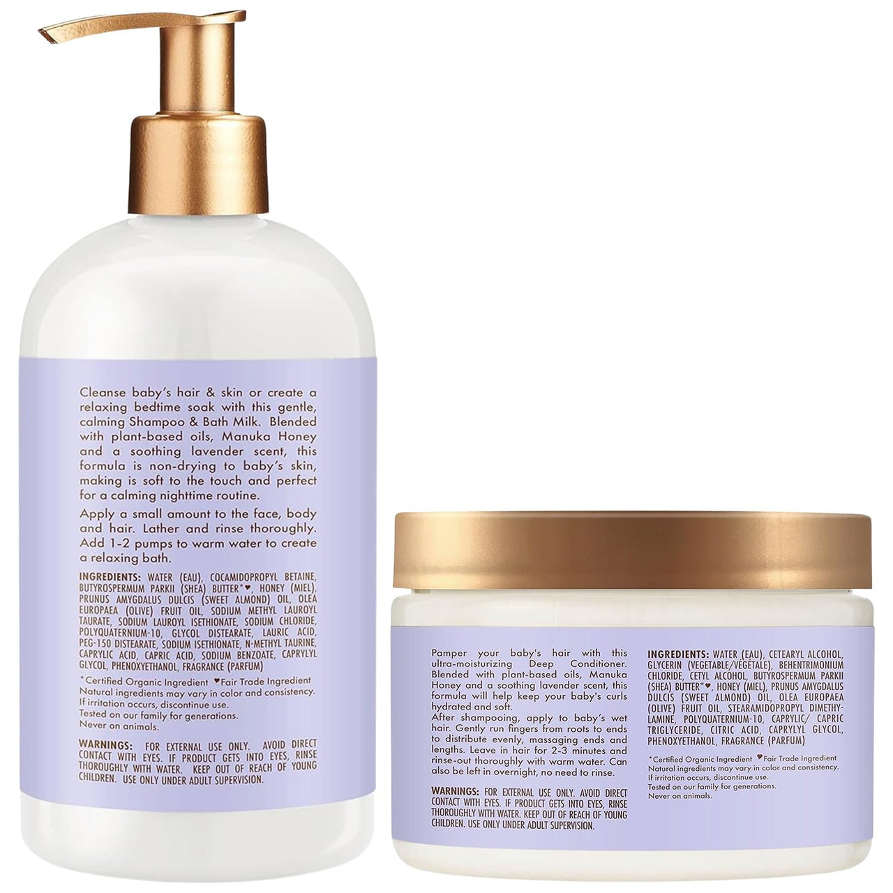 SheaMoisture Baby Essentials, Nighttime Shampoo & Bath Milk + Deep Conditioner, Manuka Honey & Lavender, Pediatrician-Tested, Hypoallergenic, Tear-Free