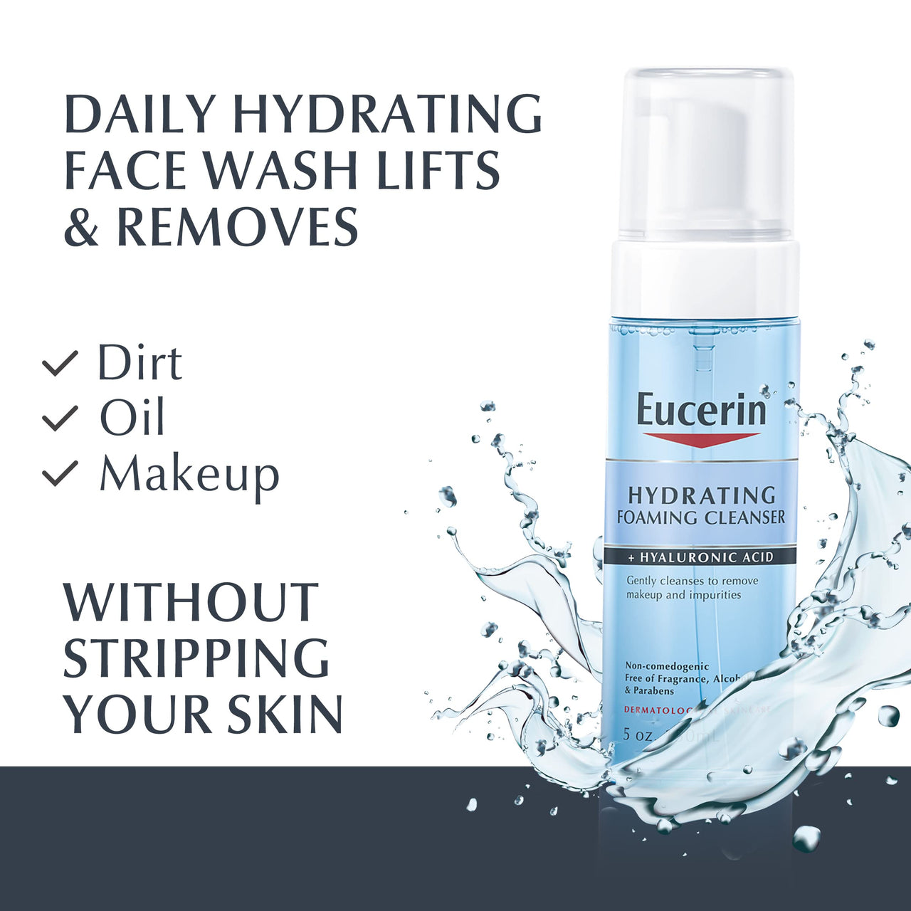 Eucerin Hydrating Foaming Daily Facial Cleanser with Hyaluronic Acid, 5 Fl Oz