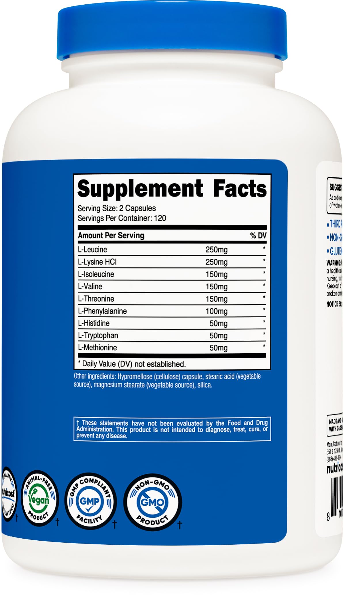 Nutricost EAA Capsules 1200mg, 240 Capsules - Essential Amino Acids, 120 Servings - Non-GMO, Gluten Free & Vegan