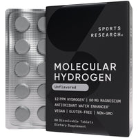 Thumbnail for Sports Research® Molecular Hydrogen Water Tablets - Fast Dissolve H2 Tablets with Magnesium - Hydrogen Water - Antioxidant Water Enhancer with Magnesium* - Unflavored, 60 Servings