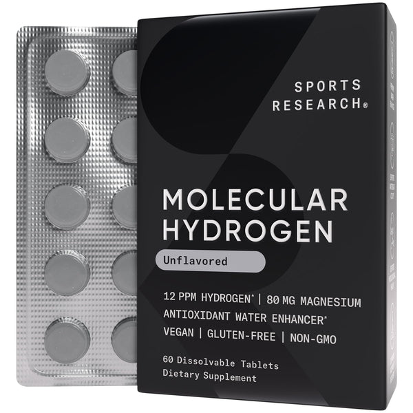 Sports Research® Molecular Hydrogen Water Tablets - Fast Dissolve H2 Tablets with Magnesium - Hydrogen Water - Antioxidant Water Enhancer with Magnesium* - Unflavored, 60 Servings