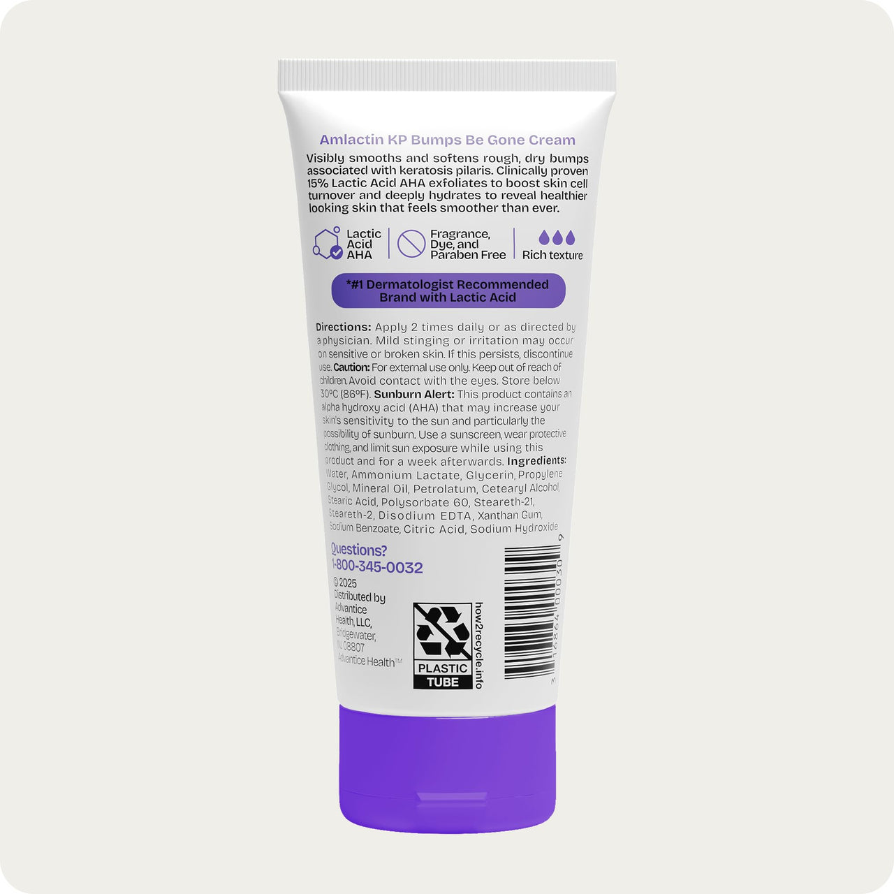AmLactin KP Bumps Be Gone - Therapeutic Body Cream for Keratosis Pilaris - No-Scrub Exfoliator and Body Moisturizer for Dry Skin with 15% Lactic Acid AHA, 3 oz (Packaging May Vary)