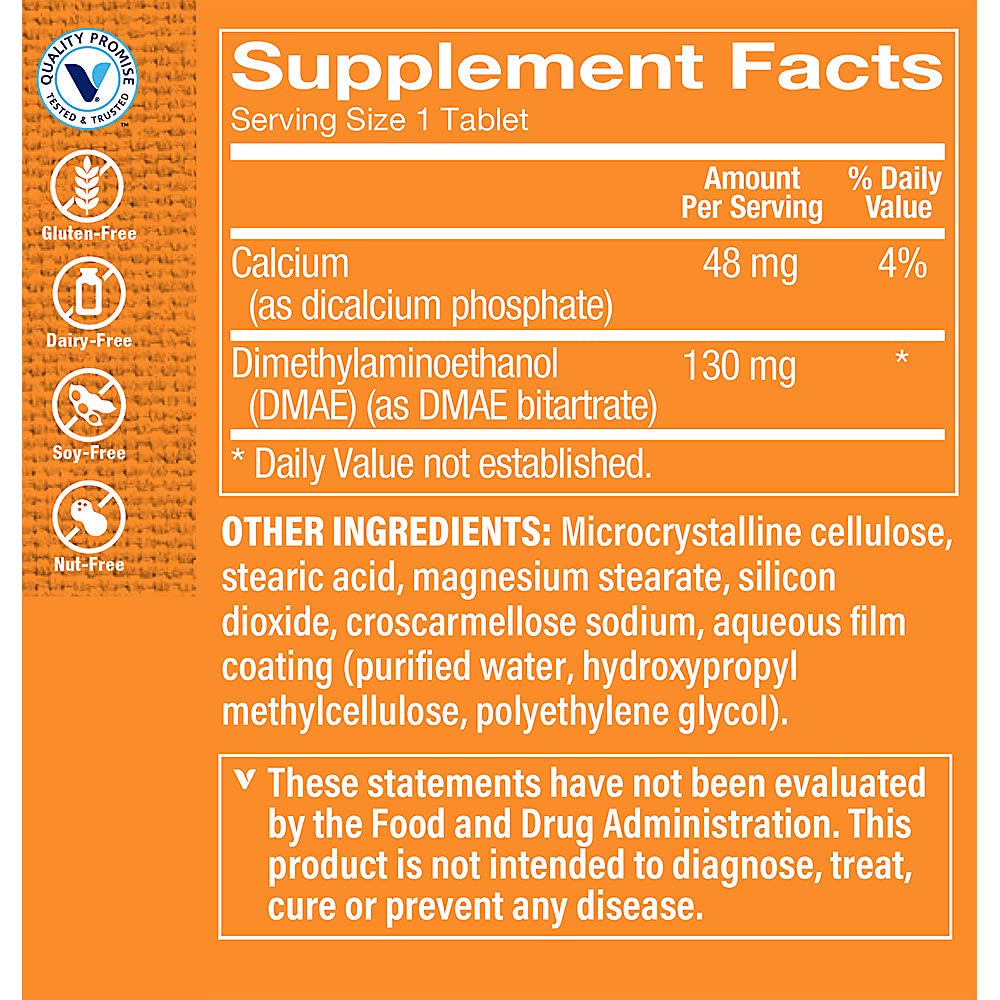 The Vitamin Shoppe DMAE 130MG (DIMETHYLAMINOETHANOL), Supports Brain, Focus, (240 Tablets)