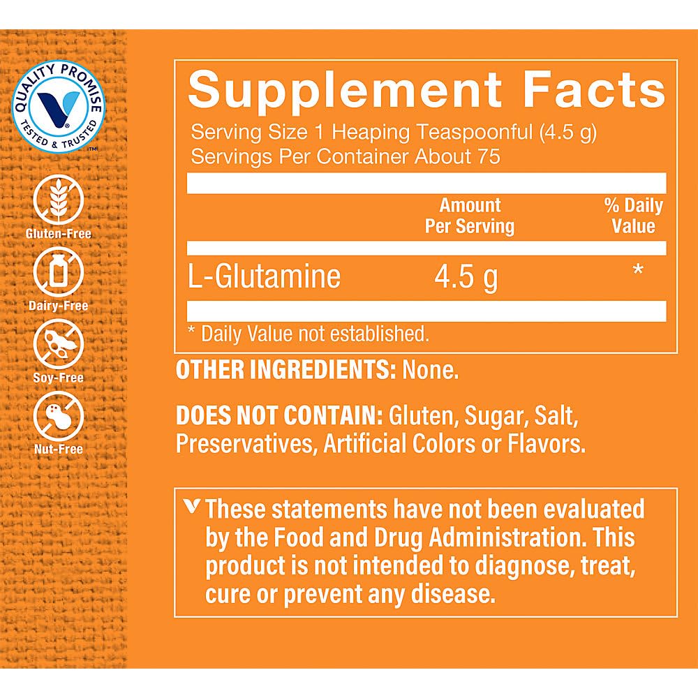 The Vitamin Shoppe L-Glutamine - Muscle Recovery, Gut Health & Immune Support, Free Form Amino Acid