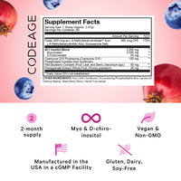 Thumbnail for Codeage Liposomal Ovarian Inositol Powder - Myo-Inositol & D-Chiro-Inositol 40:1 Blend, Folate 5-MTHF, CoQ10, Pomegranate & Wild Blueberry - 2-Month Supply - Mixed Berry Flavor - Non-GMO, 60 Servings