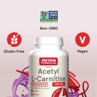 Thumbnail for Jarrow Formulas® Acetyl L-Carnitine 500 mg, Dietary Supplement, Amino Acid Support for Brain Health and Antioxidants, 120 Veggie Capsules, 120 Day Supply