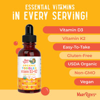 Thumbnail for MaryRuth Organics Vitamin D3 | Vitamin K2 | Vitamin D3 K2 Drops | K2 D3 Vitamin Liquid Supplement for Toddlers | Kids Supplement for Calcium Absorption Strong Bones | Vegan | Gluten Free | 1 Fl Oz