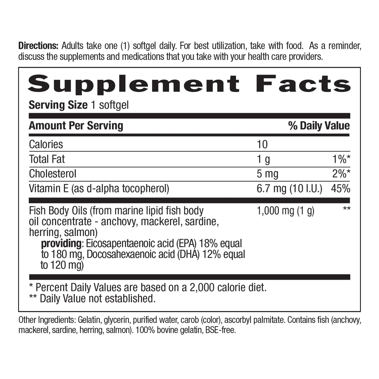 Country Life Omega-3 Fish Oil Supplement, 1000mg, 180mg EPA & 120mg DHA, Fish Oil Concentrate, Burpless, 300 Softgels, Certified Gluten Free