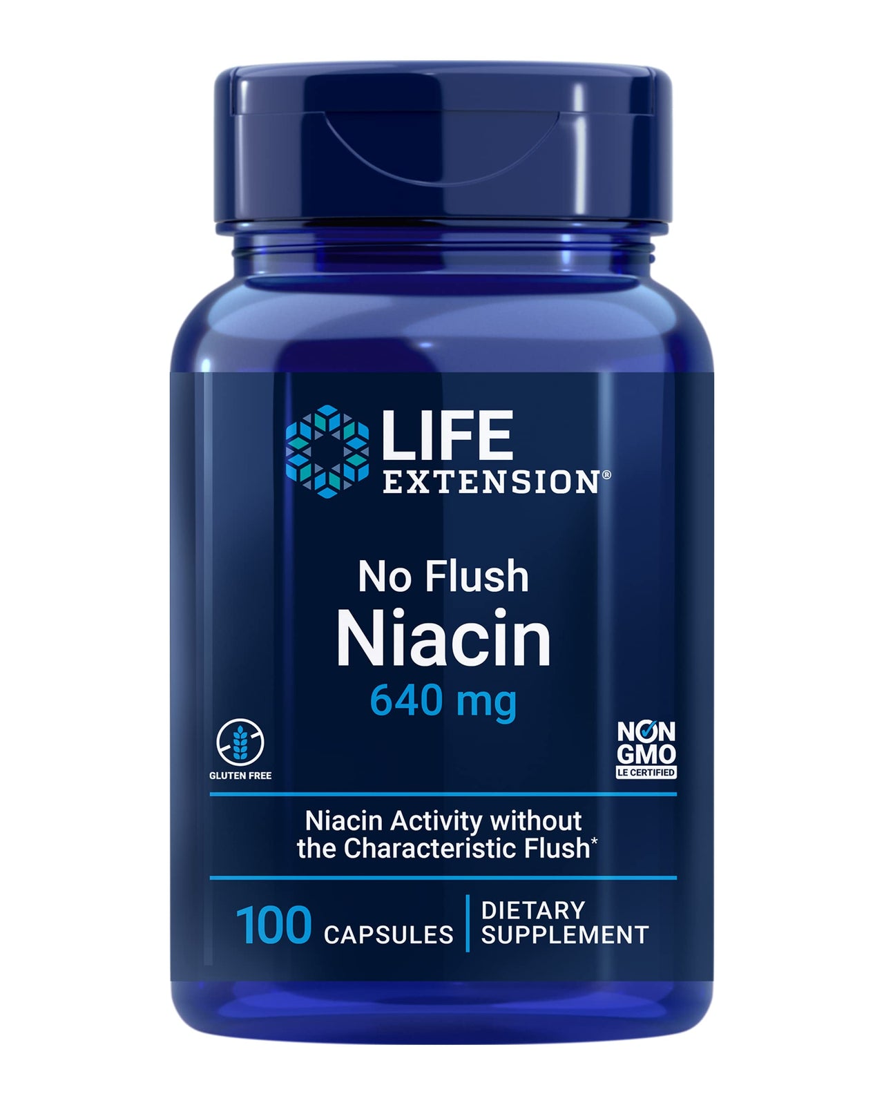Life Extension No Flush Niacin, B3 for Heart Health, Cholesterol & Energy Support, Non-GMO, Gluten-Free, 100 Capsules