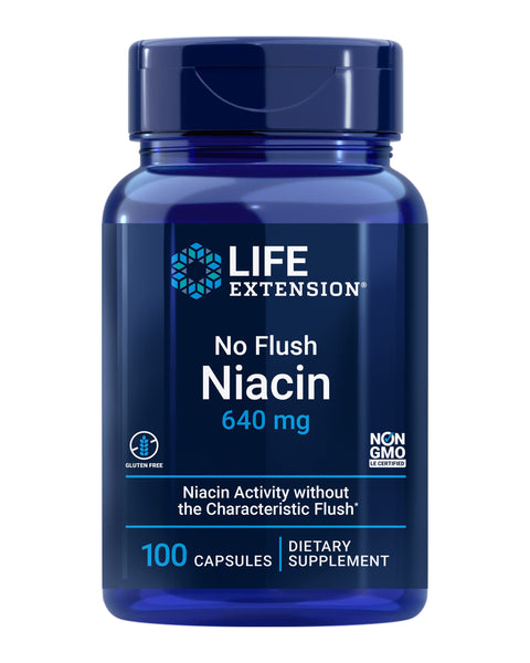 Life Extension No Flush Niacin, B3 for Heart Health, Cholesterol & Energy Support, Non-GMO, Gluten-Free, 100 Capsules
