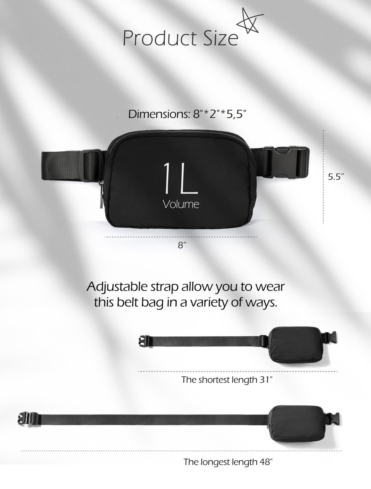 ODODOS Unisex Mini Belt Bag with Adjustable Strap Small Fanny Pack for Workout Running Traveling Hiking, Black