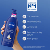 Thumbnail for NIVEA Essentially Enriched Body Lotion for Very Dry Skin with Hyaluronic Acid, Almond Oil and Deep Nourishing Serum, 72-Hour Body Moisturizer, 16.9 Fl Oz Pump Bottle, Pack of 2
