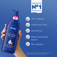 Thumbnail for NIVEA Essentially Enriched Body Lotion for Very Dry Skin with Hyaluronic Acid, Almond Oil and Deep Nourishing Serum, 72-Hour Body Moisturizer, 16.9 Fl Oz Pump Bottle, Pack of 2