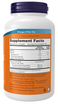 Thumbnail for NOW Foods Supplements, Omega-3 180 EPA / 120 DHA, Molecularly Distilled, Cardiovascular Support*, 200 Softgels