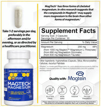 Thumbnail for Magtein Magnesium L-Threonate, Glycinate & Taurate – 200mg Chelated Magnesium Complex – MagTech Magnesium Supplement for Relaxation & Brain Health – 90 Capsules
