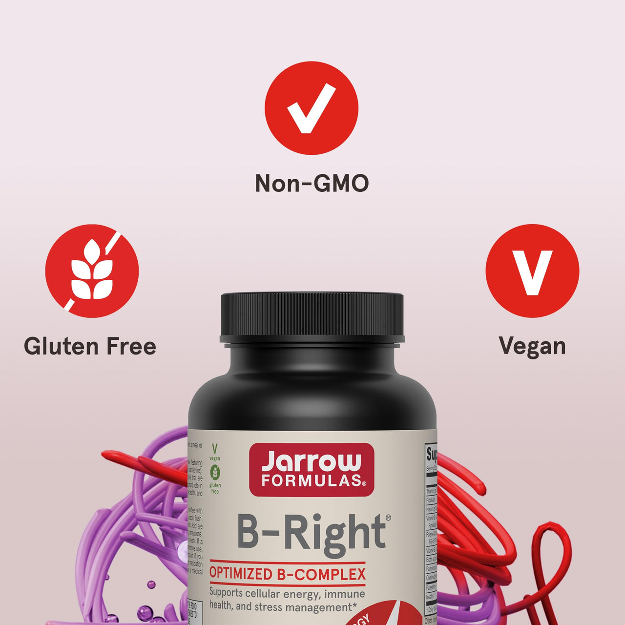 Jarrow Formulas B-Right Vitamin B Complex - 100 Veggie Caps - B-Complex Formula -Cellular Energy & Metabolism Support - Supports Brain, Cellular & Cardiovascular Health - 100 Servings
