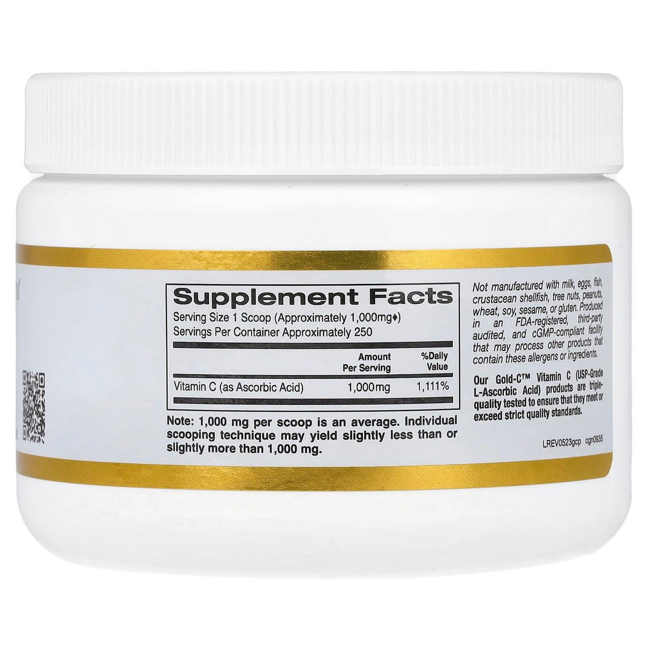 California Gold Nutrition Gold C Powder USP Grade Vitamin C Powder - Immune Support & Seasonal Wellness - Vegetarian Friendly - Gluten Free, Non-GMO - Quality Tested - 1000 mg - 8.81 oz (250 g)