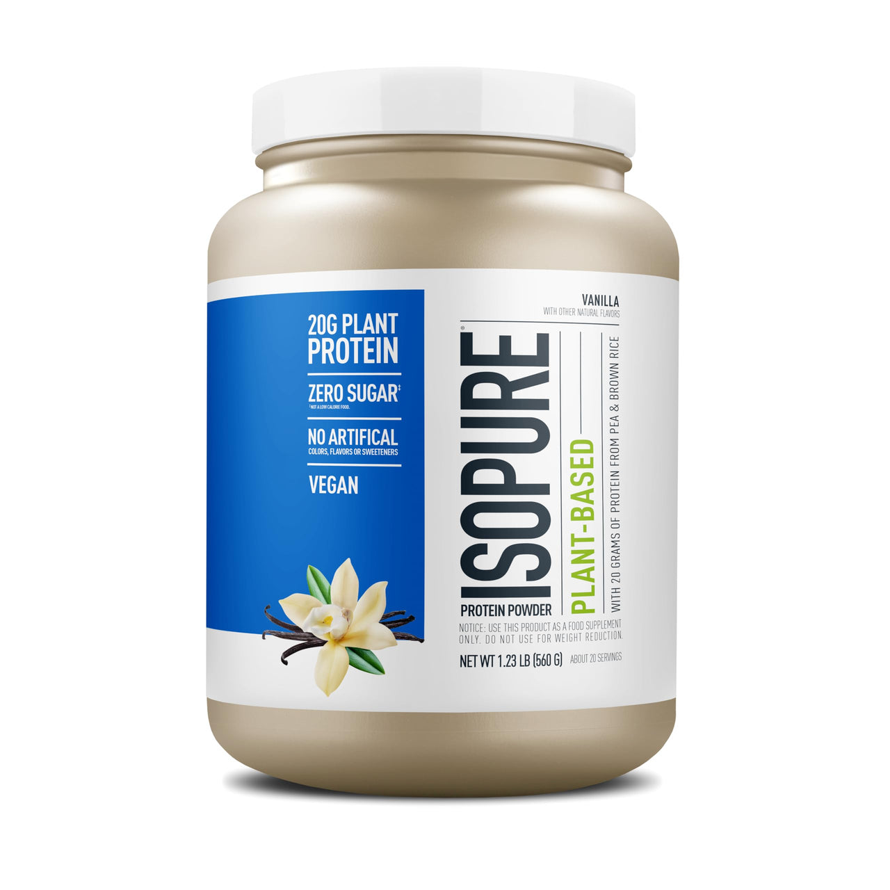 Isopure Plant-Based Protein Powder, Lactose Free, Gluten Free, With Iron, Vanilla, 20g Plant Protein Per Serving, 1.23 Lbs, 20 Servings