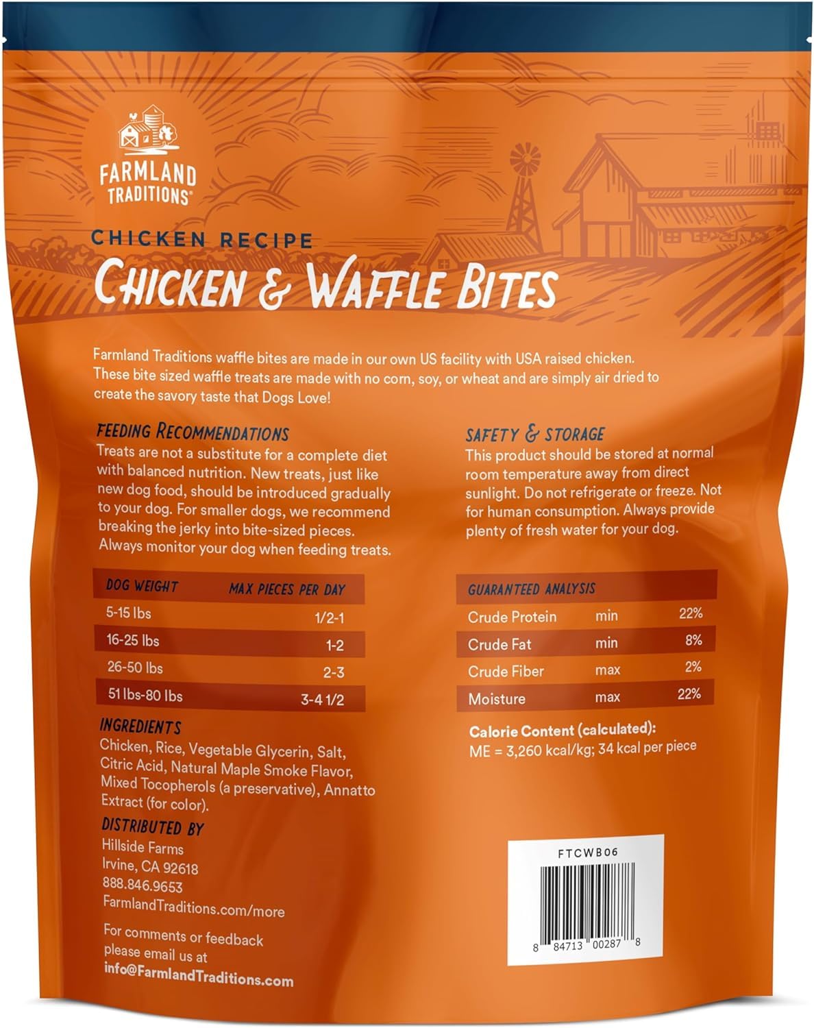 Farmland Traditions Chicken & Waffle Bites, Gluten-Free Dog Treats, Made in USA for All Breeds & Sizes, 6 Oz Bag