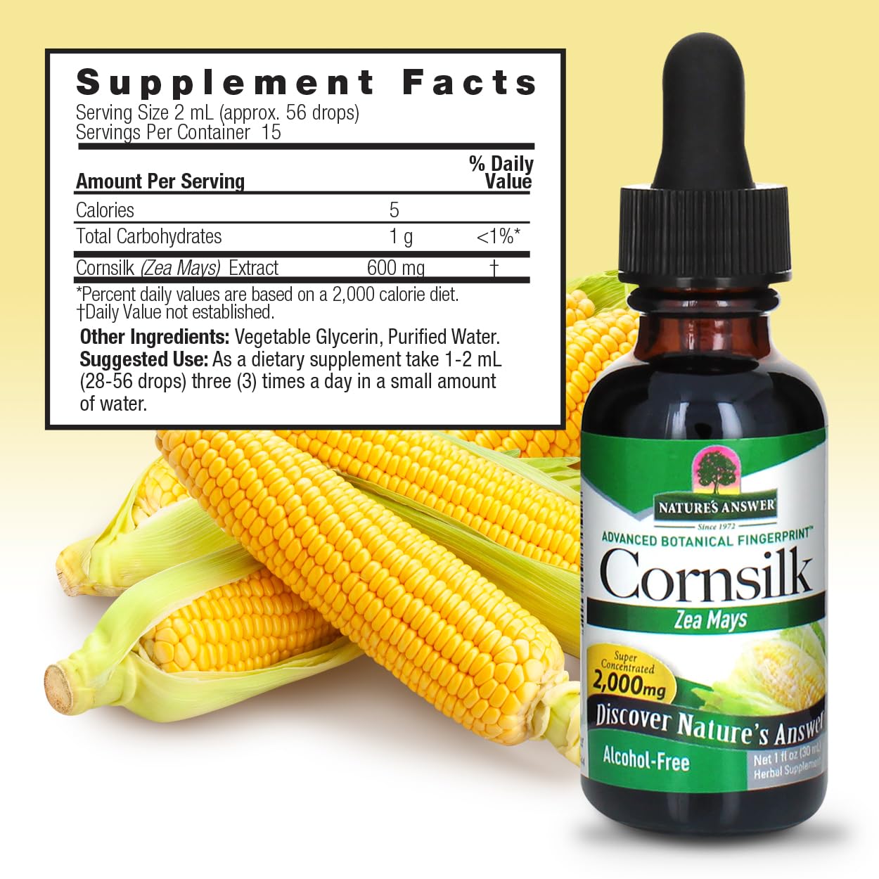 Nature's Answer Alcohol-Free Cornsilk 2000mg 1oz Extract | Urinary Tract Support | Natural Diuretic | Gluten-Free, Non-GMO, Vegan | Single Count