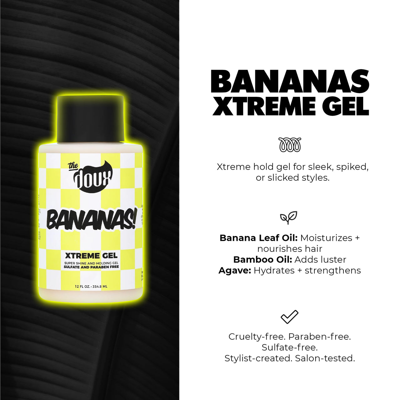 Bananas Xtreme Hold Hair Gel for Curly Hair –Strong Hold Styling Gel with Frizz Control & Shine –Hair Gel for Women & Men, Curl Gel for Wavy Hair, Natural Hair, Protective Styles & Defined Curls, 12oz