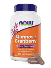 Thumbnail for NOW Foods Mannose Cranberry, 120 Veg Capsules - with PAC - 450mg dMannose, 250mg Whole Cranberry - Bladder Cleanse and Urinary Tract Health* - Vegan Friendly Supplement, Non-GMO