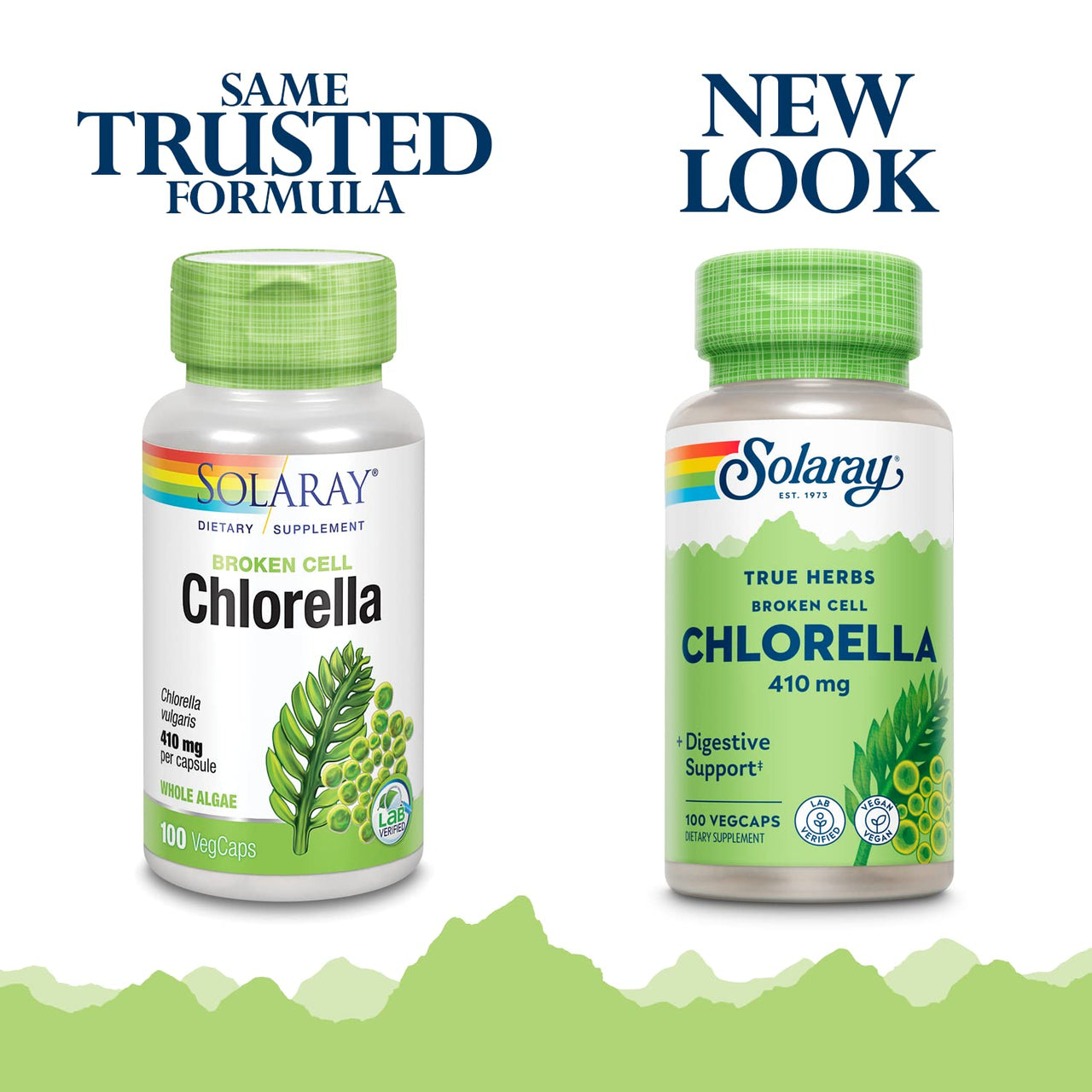 SOLARAY Broken Cell Chlorella 410 mg | Nutrient-Rich Superfood w/Naturally Occurring Protein, Vitamins, Minerals, Chlorophyll | Non-GMO | 100 VegCaps